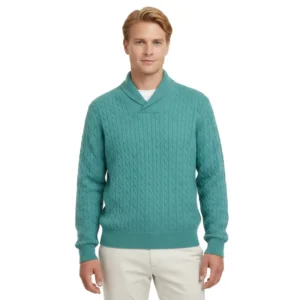 Men’s Cable-Knit Sweater Long-Sleeve Turn-Down Collar Pullover