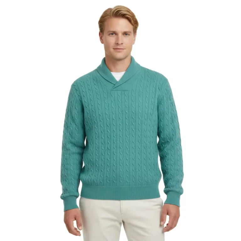 Mens-Cable-Knit-Sweater-Long-Sleeve-Turn-Down-Collar-Pullover