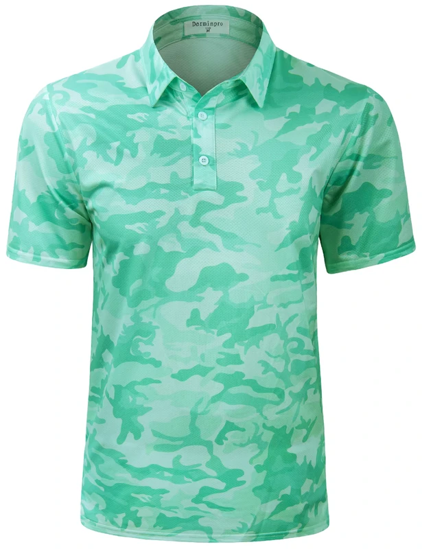 Men's Camo Golf T Shirt Custom Logo Anti UV UPF 50+ Quick Dry Moisture Wicking Anti Wrinkle Short Sleeve Knitted Casual