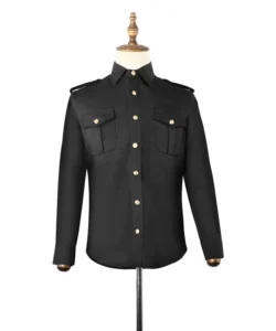 Men’s Casual Black Security Guard Uniform Shirt Long Sleeve with Breathable Button Design
