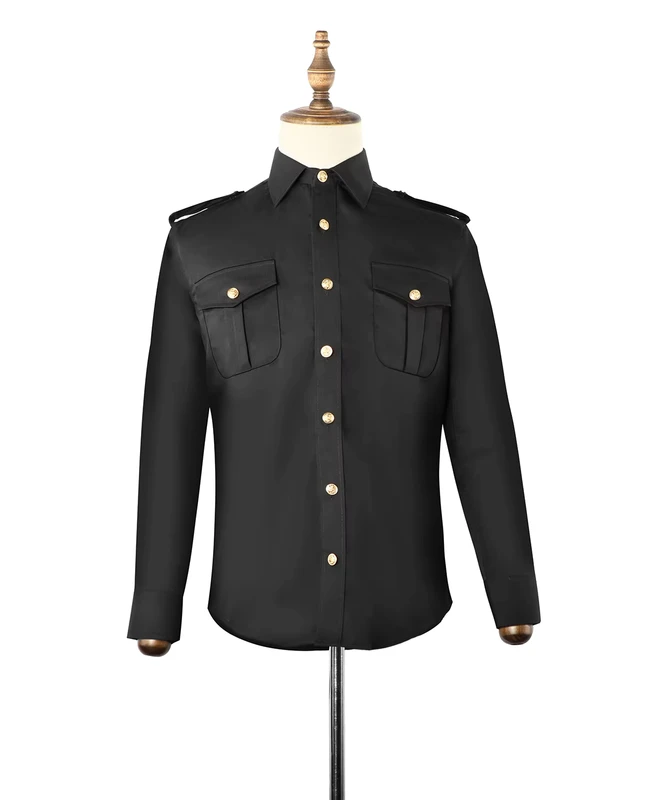 Mens-Casual-Black-Security-Guard-Uniform-Shirt-Long-Sleeve-with-Breathable-Button-Design