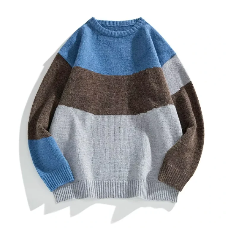 Mens-Casual-Loose-Fit-Pullover-Knitted-Sweater-Round-Neck-OEM
