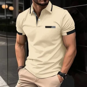 Men’s Casual Polo Shirts Chest Pocket Lapel Collar Button Business T Shirts Summer Tops