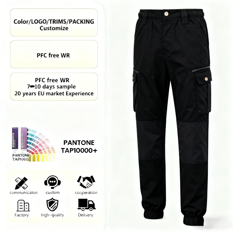 Men's Casual Tactical Pants with Multi-Pockets Solid Color Outdoor Cargo Pants Waterproof Windproof