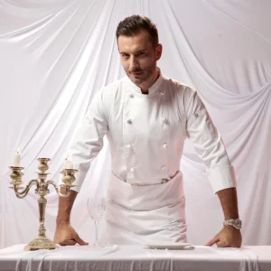 Men’s Chef Jacket Uniform for Hotel Restaurant Kitchen Cooking Staff Hospitality Workwear