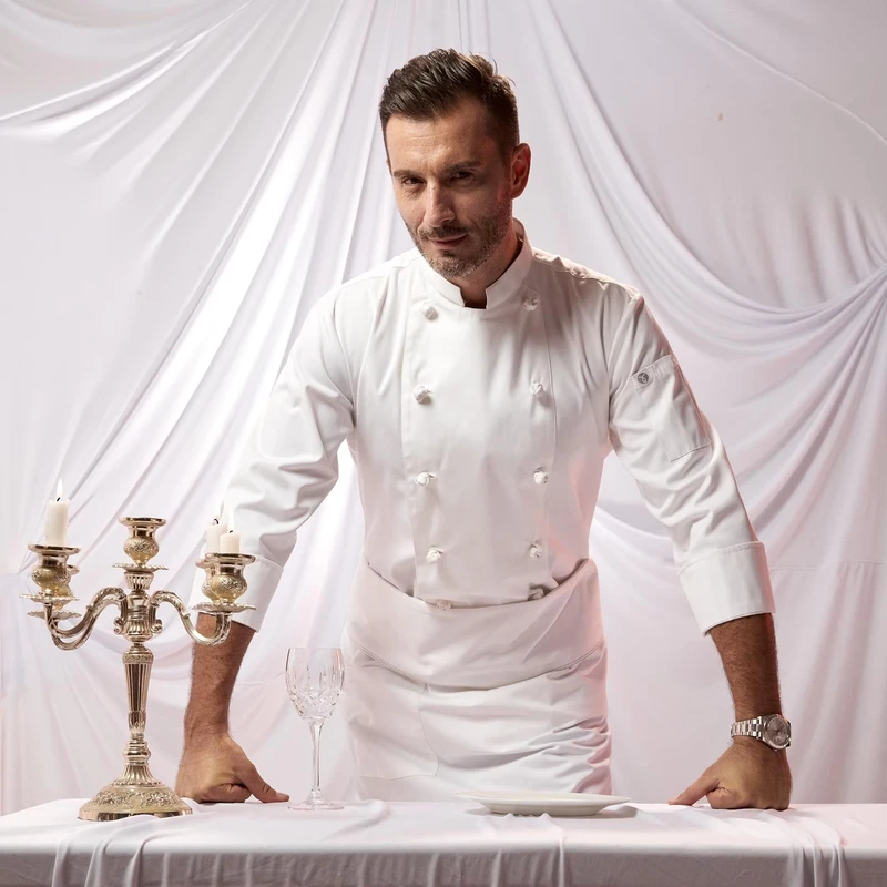 Men's Chef Jacket Uniform for Hotel Restaurant Kitchen Cooking Staff Hospitality Workwear