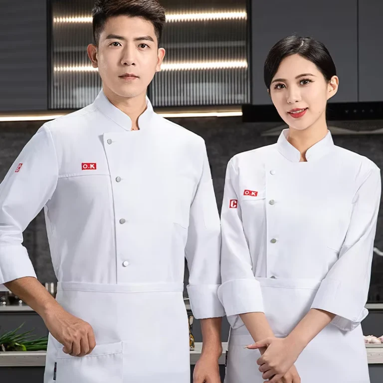 Mens-Chef-Jacket-and-Hotel-Uniform-Long-and-Short-Sleeves-Breathable-Mesh-100-Polyester-Embossed-Printing-Button-Closure