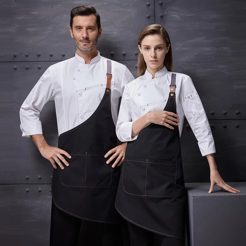 Men's Chef Overalls Back Kitchen Baking Restaurant Western Clothing Long Sleeve Chef Jacket