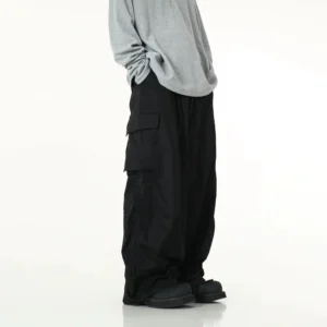 Men’s Chino Cargo Pants, Mid-Waist, Baggy Washed Fit, Flat Front