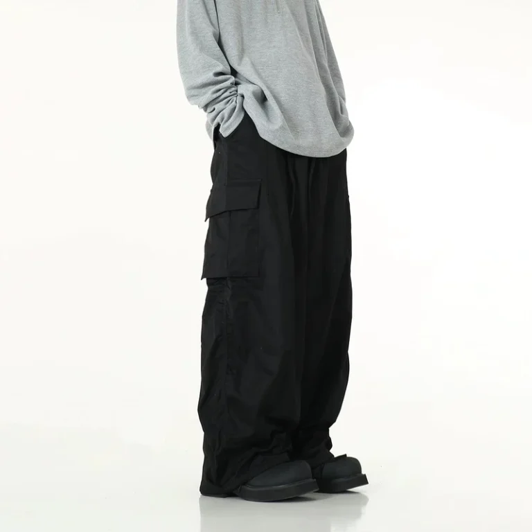 Mens-Chino-Cargo-Pants-Mid-Waist-Baggy-Washed-Fit-Flat-Front