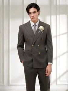 Men’s Classic Design Double Breasted Button Woolen Polyester Suit Made to Measure Wedding Groom Business Suits