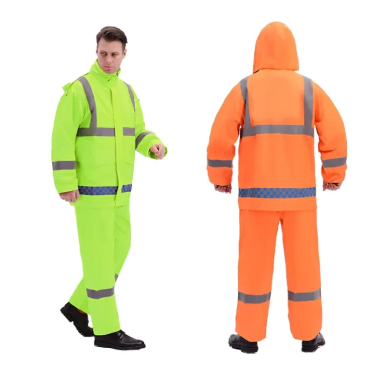 Mens-Classic-Raincoat-Waterproof-Hi-Vis-Reflective-Long-Rain-Jacket