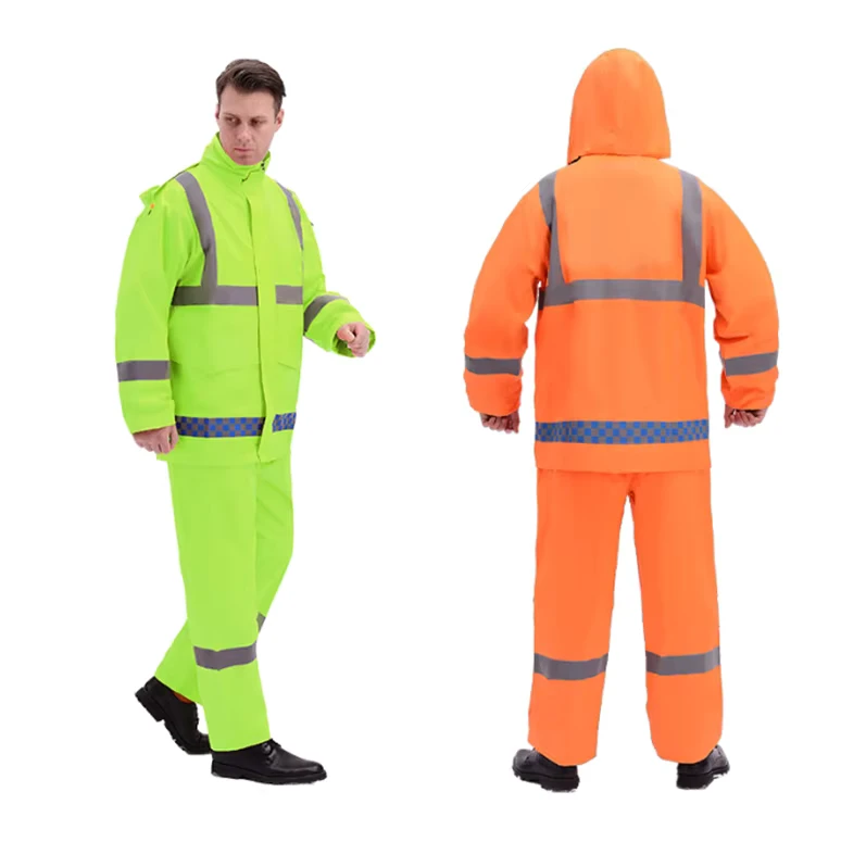 Men's Classic Raincoat Waterproof Hi Vis Reflective Long Rain Jacket