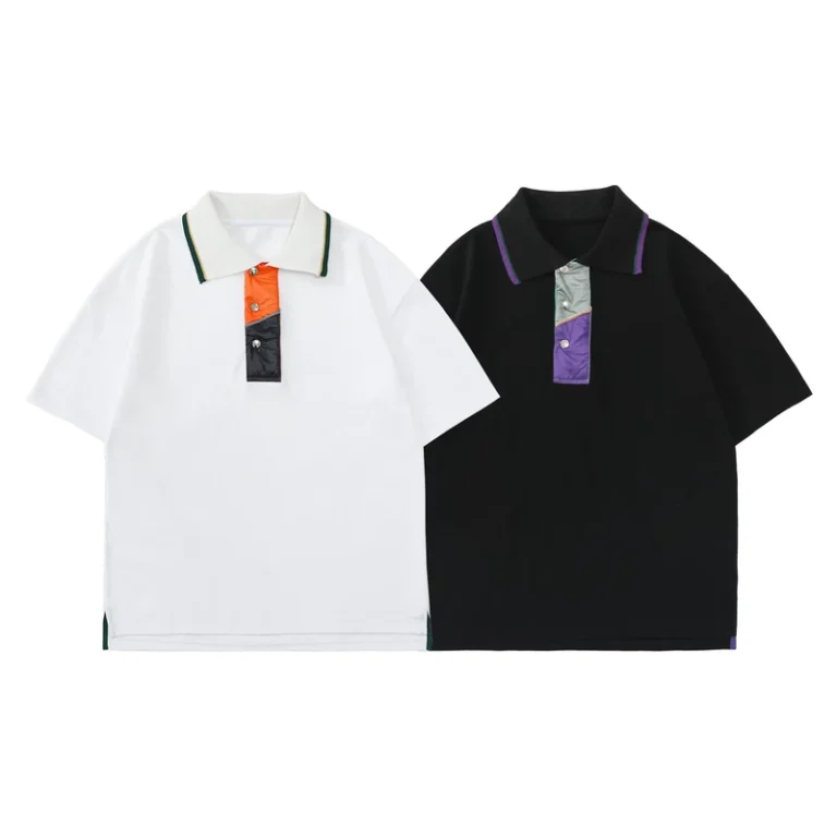 Mens-Color-Contrast-Lapel-Short-Sleeve-Polo-Shirt-Loose-Fit