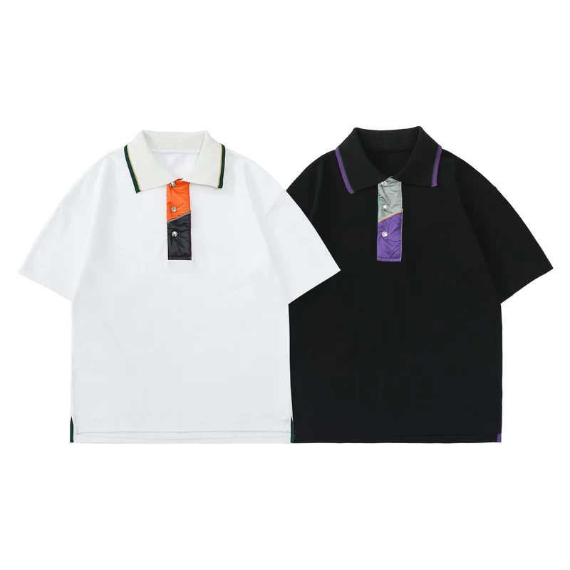 Men's Color-Contrast Lapel Short-Sleeve Polo Shirt Loose Fit