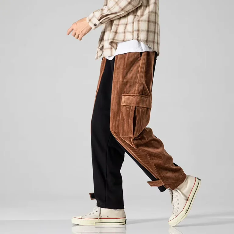 Mens-Colorblock-Straight-Casual-Corduroy-Cargo-Pants-with-Top-Button-Fastening