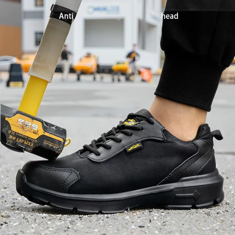 Men's Comfortable Lightweight Steel Toe Cap Genuine Leather Outdoor Casual Safety Shoes with Waterproof EVA for Factory Work