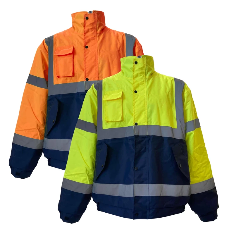 Mens Construction Work Jackets 300D Oxford High Visibility Waterproof Safety Jacket Winter Workwear Logo ANSI Class 3