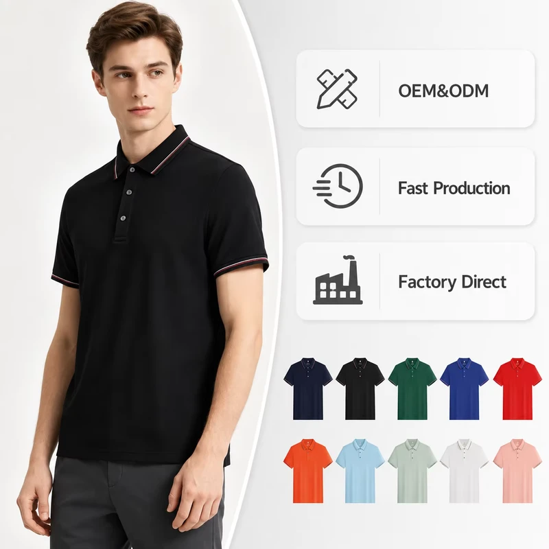 Men's Contrast Collar Polo Shirts Manufacturer Custom Logo Structured Breathable Classic Business Casual