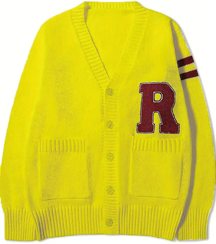 Mens-Cotton-Chenille-Embroidery-V-Neck-Cardigan-Sweater