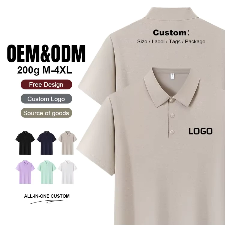 Men's Cotton Plain Weave Polo Shirt Solid Color Employee Uniform Embroidery