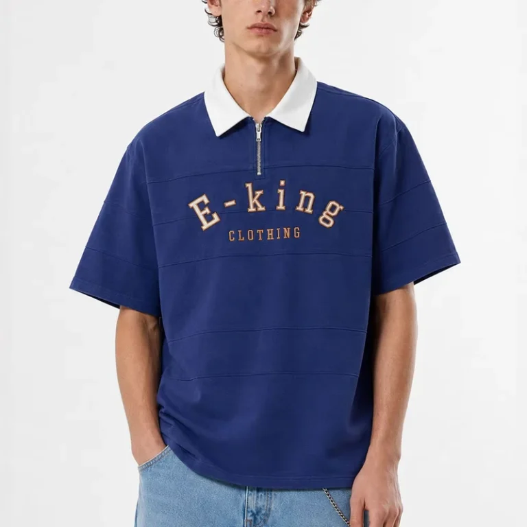 Mens-Cotton-Polyester-Quarter-Zip-Polo-Collar-Work-Shirt-Rib-Knit-Embroidery