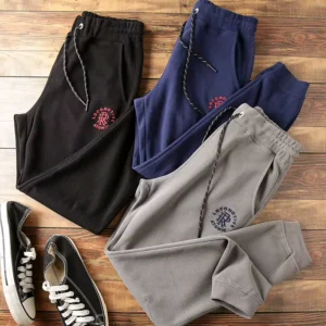 Men’s Cotton Sports Pants Solid Color Three-Dimensional Letter Embroidery Knitted Casual Pants