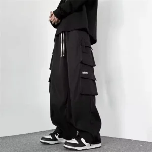 Men’s Cotton Tactical Cargo Pants, Multi-Pocket, Mid-Waist, Polyester Fiber
