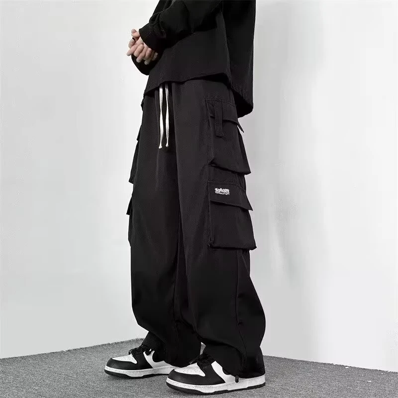 Men's Cotton Tactical Cargo Pants, Multi-Pocket, Mid-Waist, Polyester Fiber