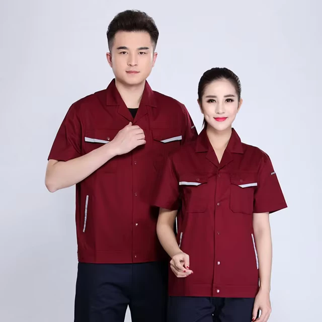 Mens-Cotton-Work-Uniforms-Anti-Foul-Anti-Wrinkle-Waterproof-High-Visibility-Reflective-Short-Sleeve