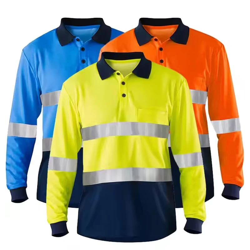 Men's Custom Logo High Visibility Long Sleeve Reflective Safety Workwear T-Shirt CE Certified Polyester Knitted Fabric