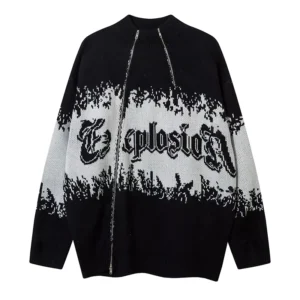 Men’s Custom Logo Jacquard Pattern Cardigan Sweater Fashionable 100% Cotton Double Zipper for Winter