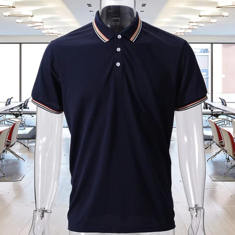 Men's Custom Summer Polo T-Shirt High-Knit Silk Fabric Solid 3D Print Business Casual Lapel Buttoned Golf Shirt