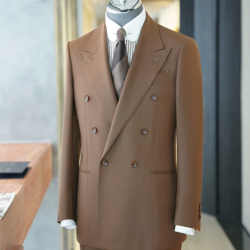 Men's Customizable Business Suit Plus Size 2-Piece Set Single Breasted Slim Fit Woolen Fabric Patch Pocket Zipper Fly Breathable