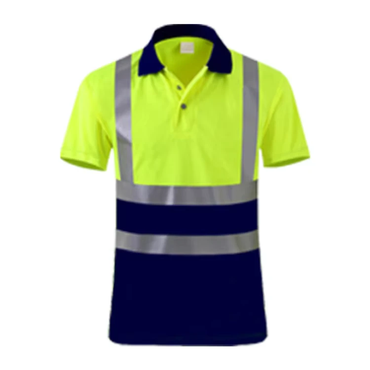 Mens-Customizable-Logo-Yellow-Fluorescent-Long-Sleeved-Spandex-Polo-T-Shirt-Reflective-Safety-Workwear-High-Visibility