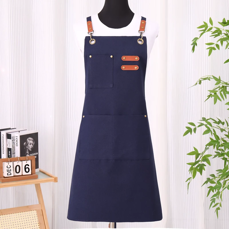 Men's Denim Bib Work Apron with Tool Pockets for Cooking, Baking, and Barbering