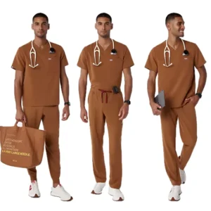 Men’s Doctor Scrub Set Woven Spandex Polyester Hospital Tops and Pants