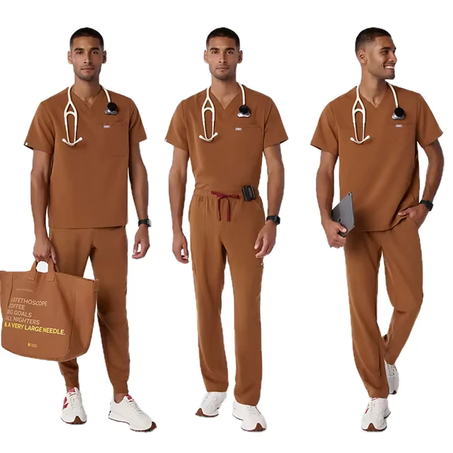 Men's Doctor Scrub Set Woven Spandex Polyester Hospital Tops and Pants