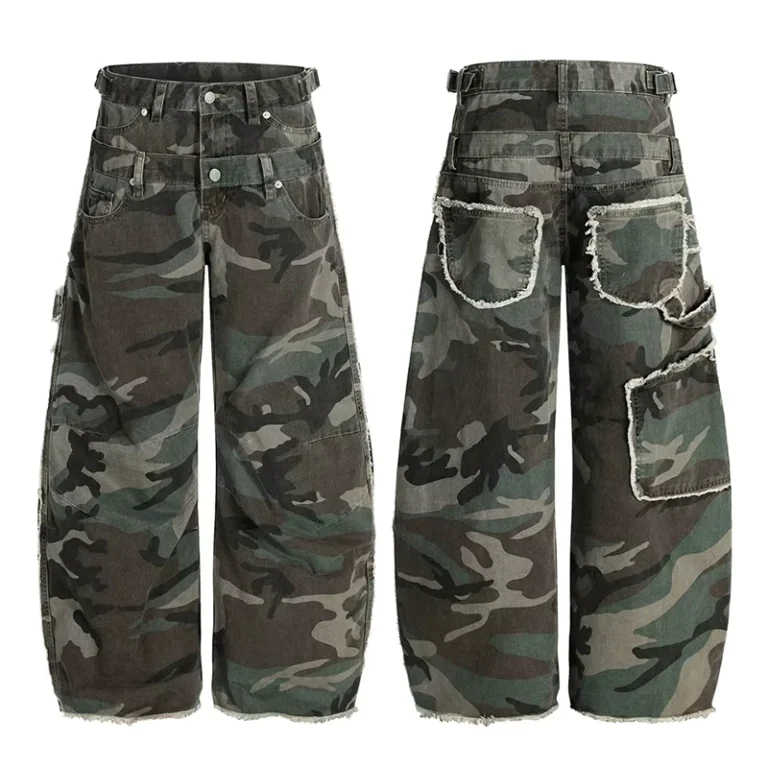 Mens-Double-Waist-Spliced-Camo-Cargo-Pants-Adjustable-Waistband-Oversized
