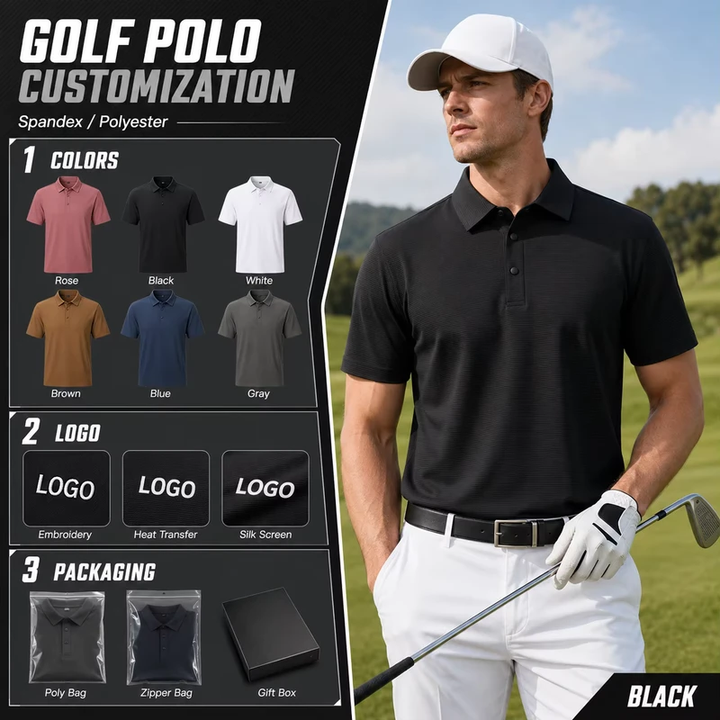 Men's Dry Fit Polyester Spandex Golf Shirts Moisture Wicking Short Sleeve Breathable Logo Embroidery Custom Polo Shirt