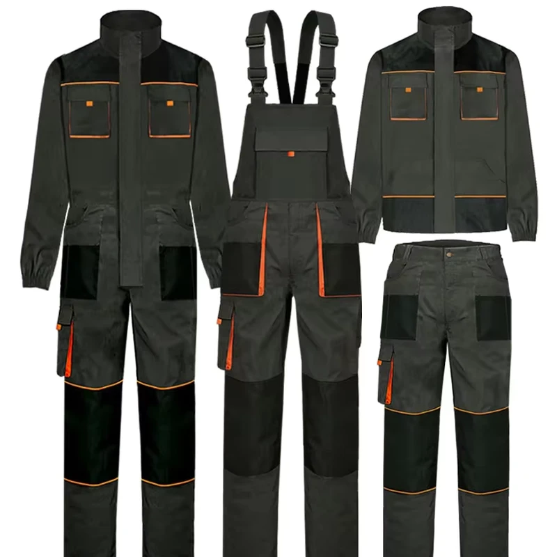 Men's Durable Industry Work Clothes Construction Workwear Bib Pants with Multi Pockets Breathable COTTON Material