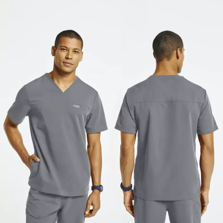 Mens-Durable-Traditional-Relaxed-Fit-Stretchable-4-Pocket-V-Neck-Hospital-Workwear-Medical-Uniform-Scrub-Top