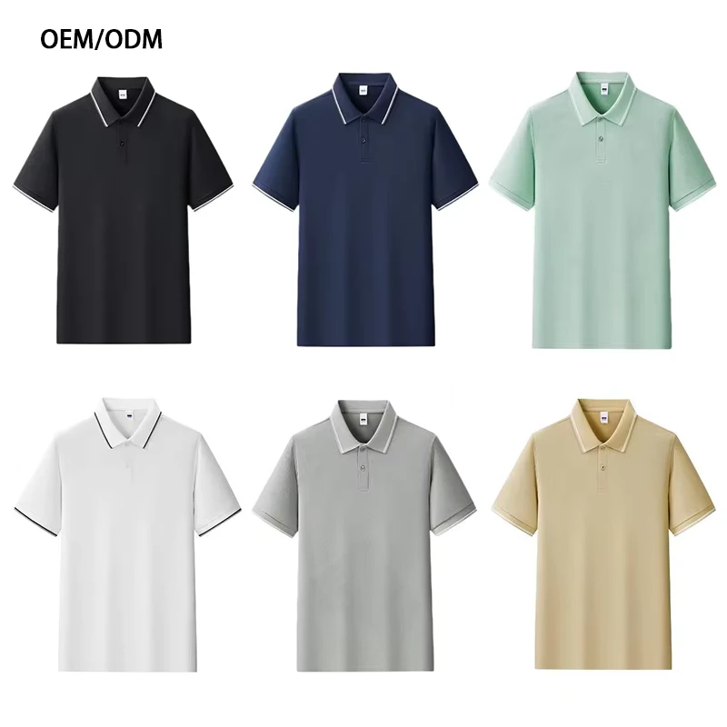 Men's Embroidered Logo Casual Business Striped Workwear Golf Polo Shirt