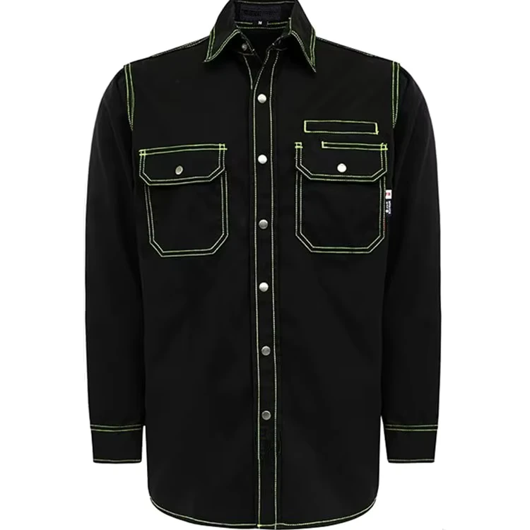 Men's FR Clothing Snaps 7.5oz 100% Cotton Twill Loose Fit Water Rain Repellent Fire Resistant Welding Jackets NFPA2112 CAT2 FR