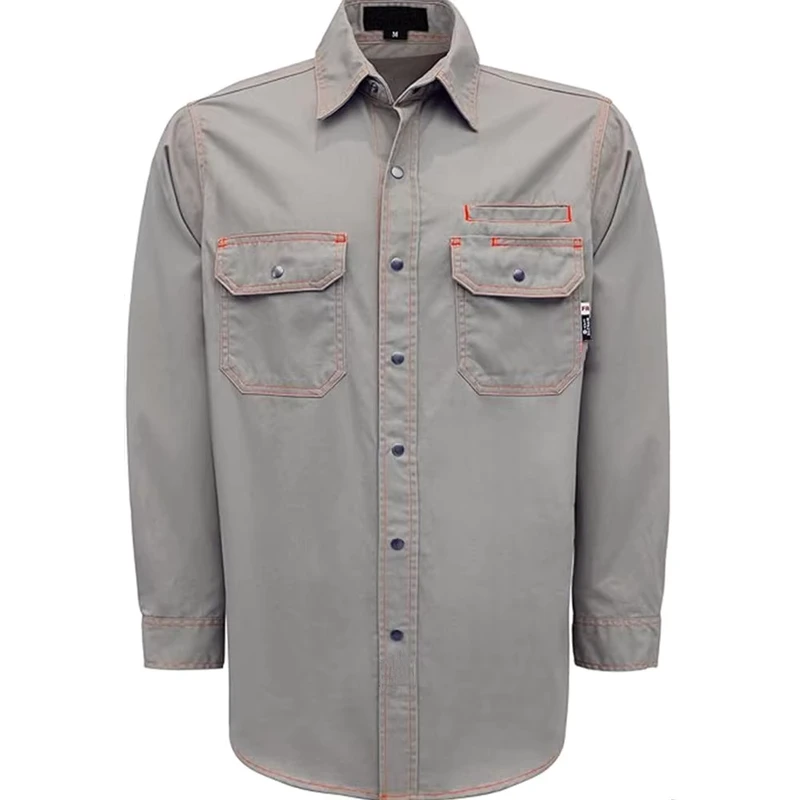 Men's FR Clothing Snaps 7.5oz 100% Cotton Twill Woven Water Rain Repellent Fire Resistant Welding Jackets NFPA2112 CAT2 FR