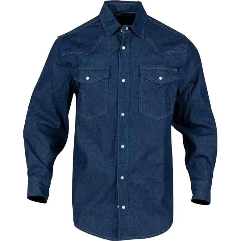 Men's FR Flame Resistant Denim Classic Work Shirt Mid weight Cotton Fire Retardant Safety Welding Shirts