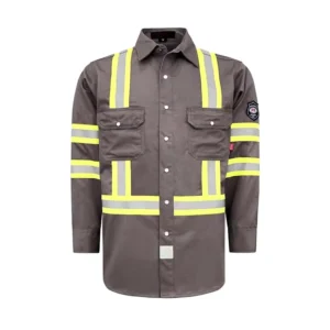 Men’s FR Shirts 7.5oz High Visibility Flame Resistant Fire Retardant Reflective Clothing for Oil Gas Power Industry Safety