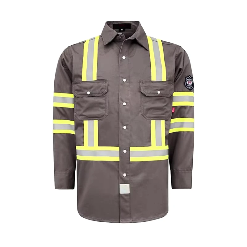 Men's FR Shirts 7.5oz High Visibility Flame Resistant Fire Retardant Reflective Clothing for Oil Gas Power Industry Safety