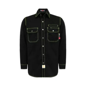 Men’s FR Shirts 7.5oz Water Repellent Fire Resistant Welding Jackets NFPA2112 CAT2 Snaps Down Cotton Material