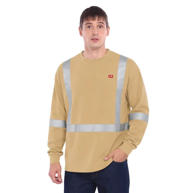 Men's FR Work Shirt Custom Cotton Flame Retardant Reflective Strip Uniform Wear for Safety
